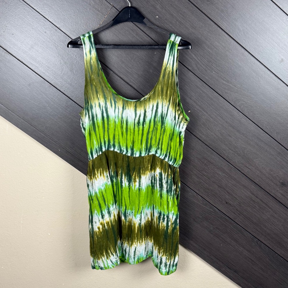 Coline Women's XL Tunic Top Tie Dye Babydoll Green Boho Y2K Pockets Festival